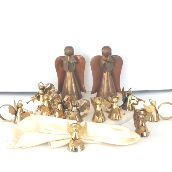 Vintage mid-century bonze and copper Angel candle holders and napkin rings. - Picture 1 of 16